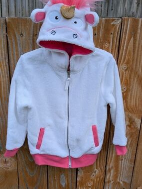 Universal White & Pink Unicorn Hooded Zip-Up Sweatshirt